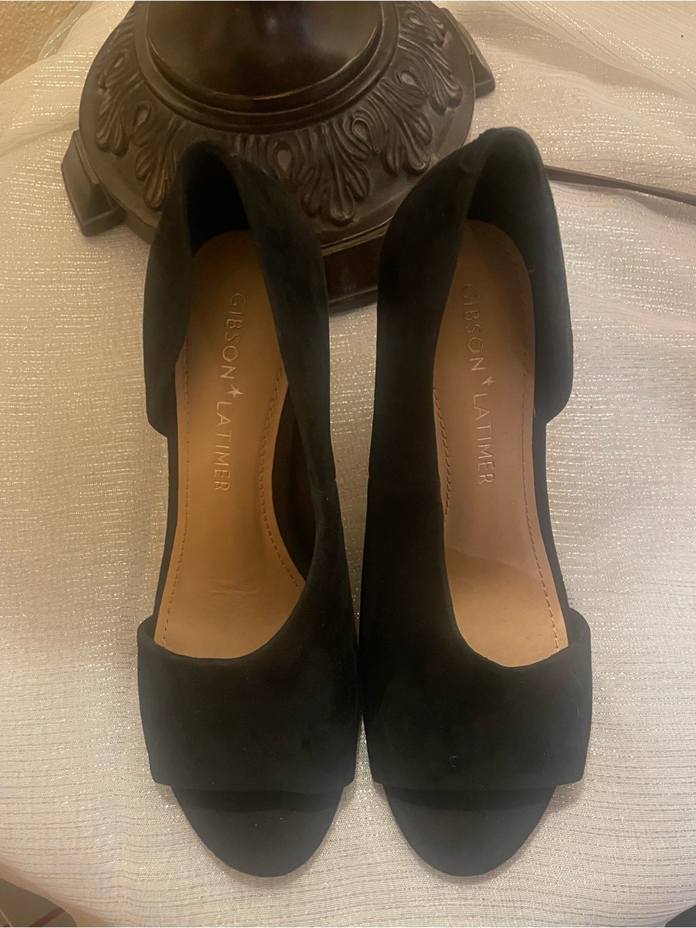 Gibson Latimer Black Suede Peep-Toe Heels